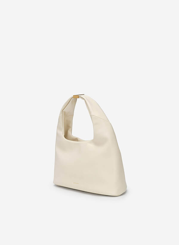 Metal Lock Décor Hobo Bag - TTE 0100 - Cream - VASCARA