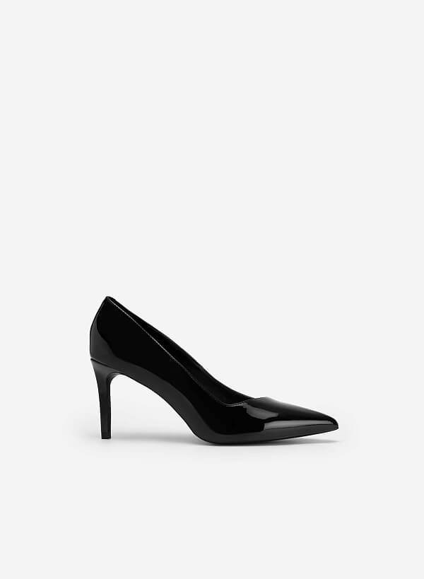Polished Style Pointed Toe Pumps - HIG 0566 - Black