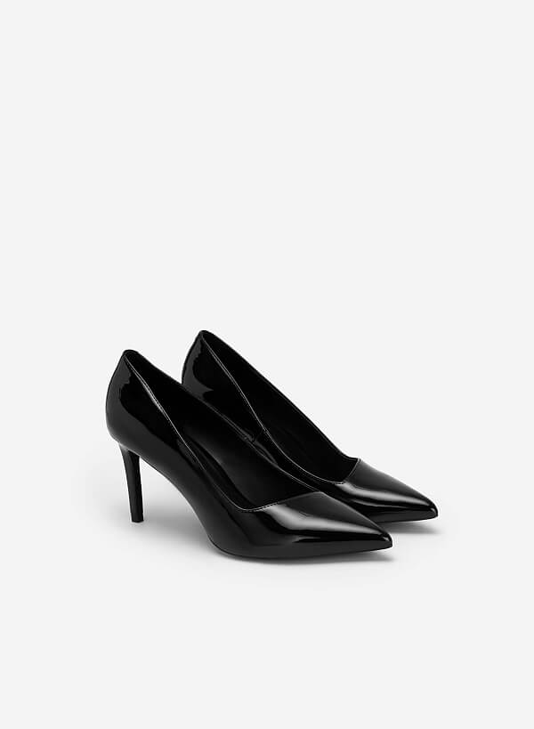 Polished Style Pointed Toe Pumps - HIG 0566 - Black - VASCARA