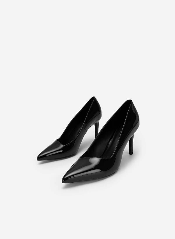 Polished Style Pointed Toe Pumps - HIG 0566 - Black - VASCARA
