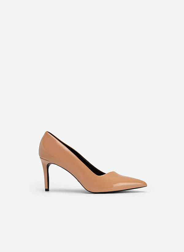 Polished Style Pointed Toe Pumps - HIG 0566 - Dark Beige