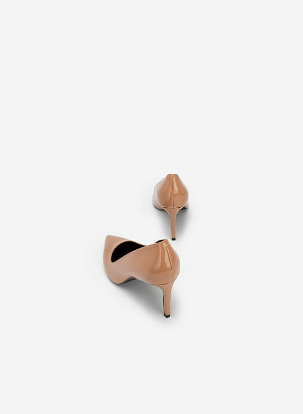 Polished Style Pointed Toe Pumps - HIG 0566 - Dark Beige - VASCARA