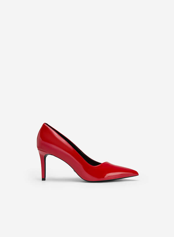 Polished Style Pointed Toe Pumps - HIG 0566 - Red