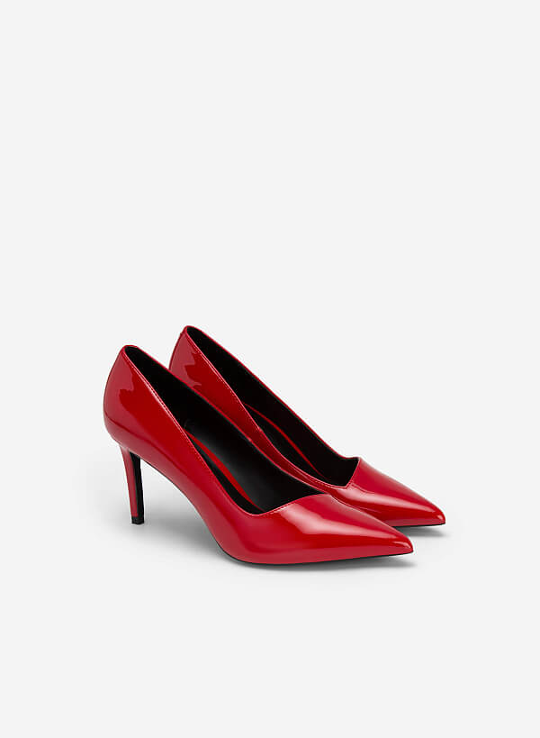Polished Style Pointed Toe Pumps - HIG 0566 - Red - VASCARA