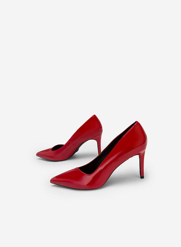 Polished Style Pointed Toe Pumps - HIG 0566 - Red - VASCARA