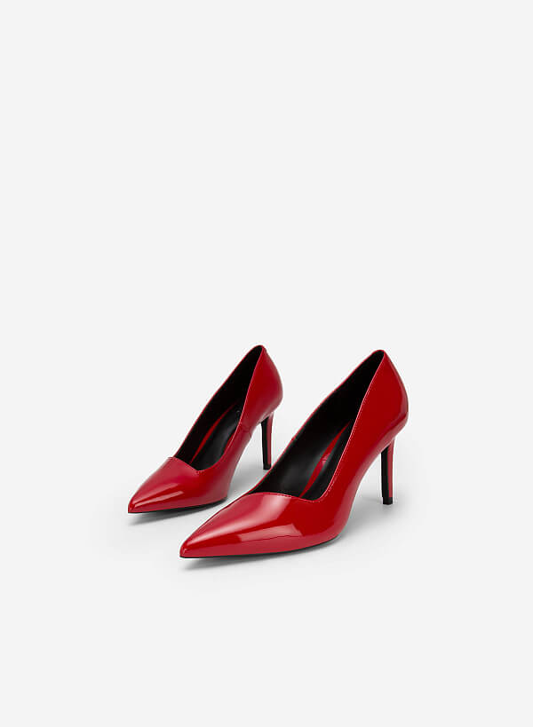 Polished Style Pointed Toe Pumps - HIG 0566 - Red - VASCARA
