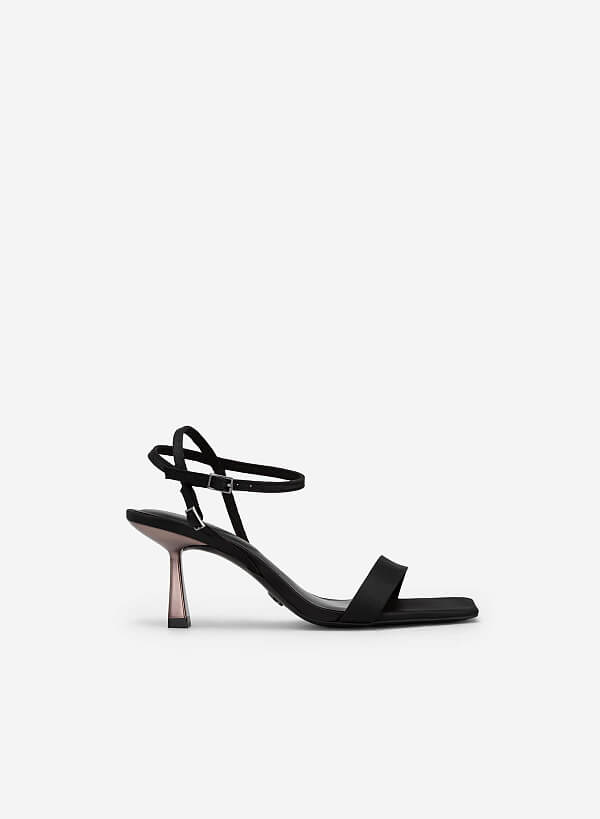 Satin Ankle Strap Sandals - PUM 0734 - Black