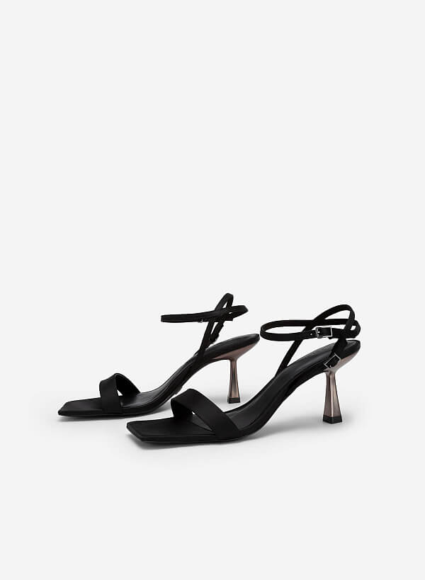 Satin Ankle Strap Sandals - PUM 0734 - Black - VASCARA