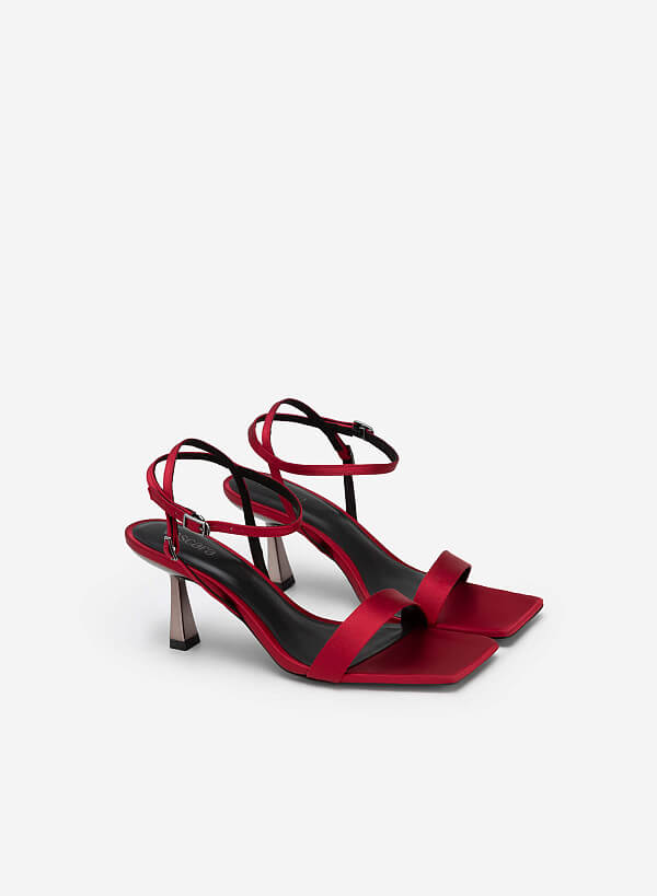 Satin Ankle Strap Sandals - PUM 0734 - Red - VASCARA