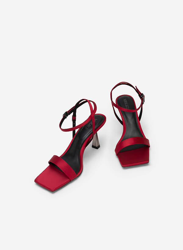 Satin Ankle Strap Sandals - PUM 0734 - Red - VASCARA