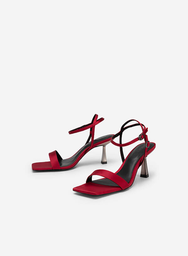 Satin Ankle Strap Sandals - PUM 0734 - Red - VASCARA