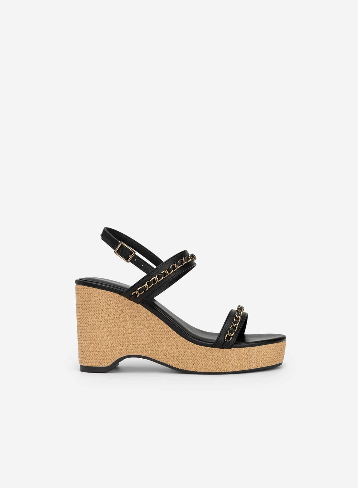 Chain Decor Front Strap Wedge Sandals - PLA 0437 - Black - vascara.com