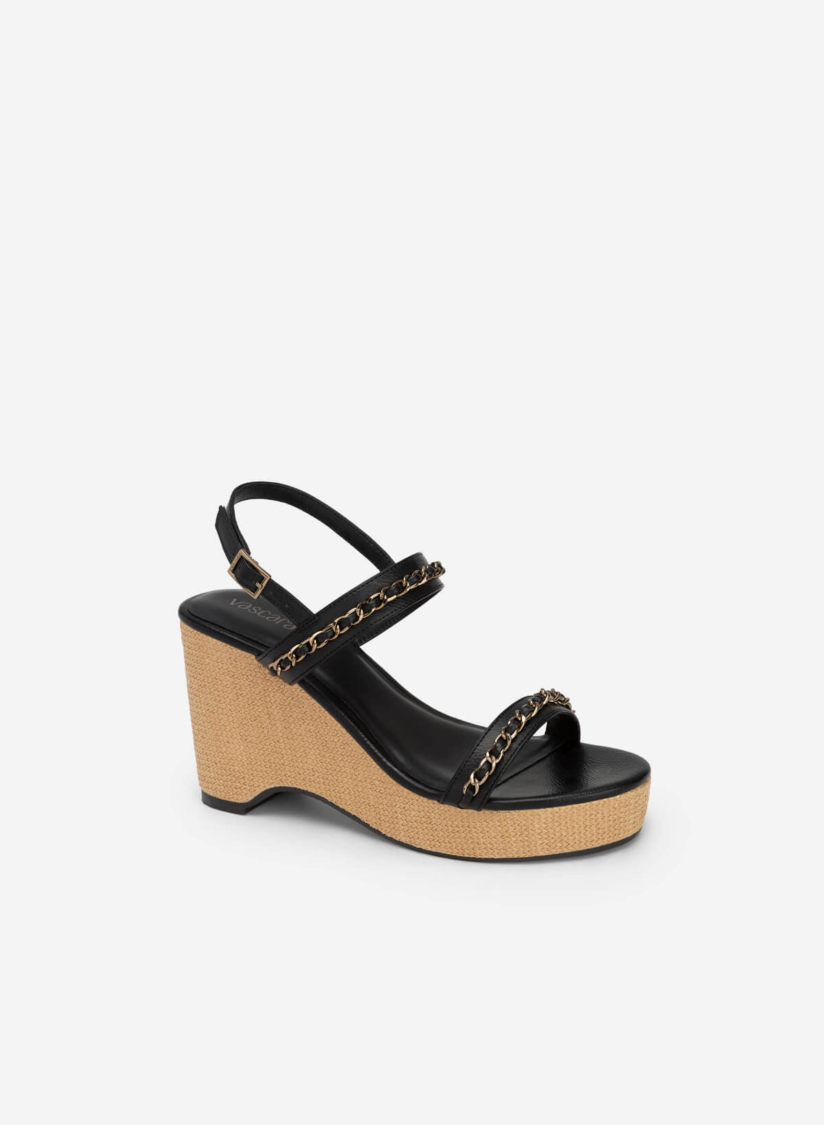 Chain Decor Front Strap Wedge Sandals - PLA 0437 - Black - vascara.com