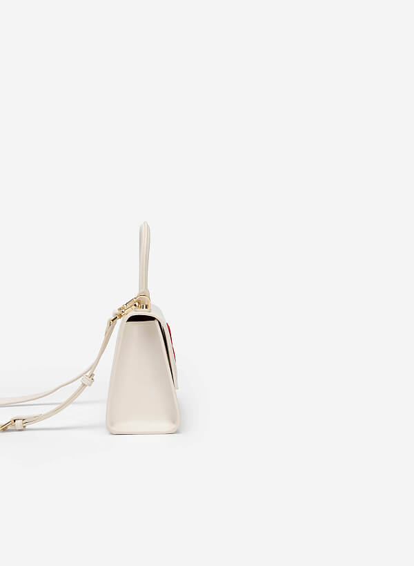 Geometric Heart Pattern Handbag - Love Limited Edition - SAC 0318 - Cream - VASCARA