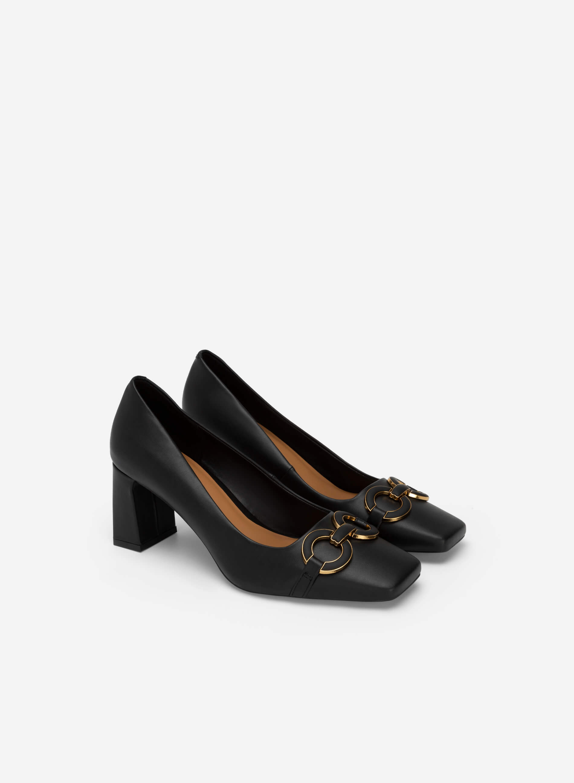 Gold Buckle Heel Square Toe Shoes - HIG 0562 - Black | VASCARA
