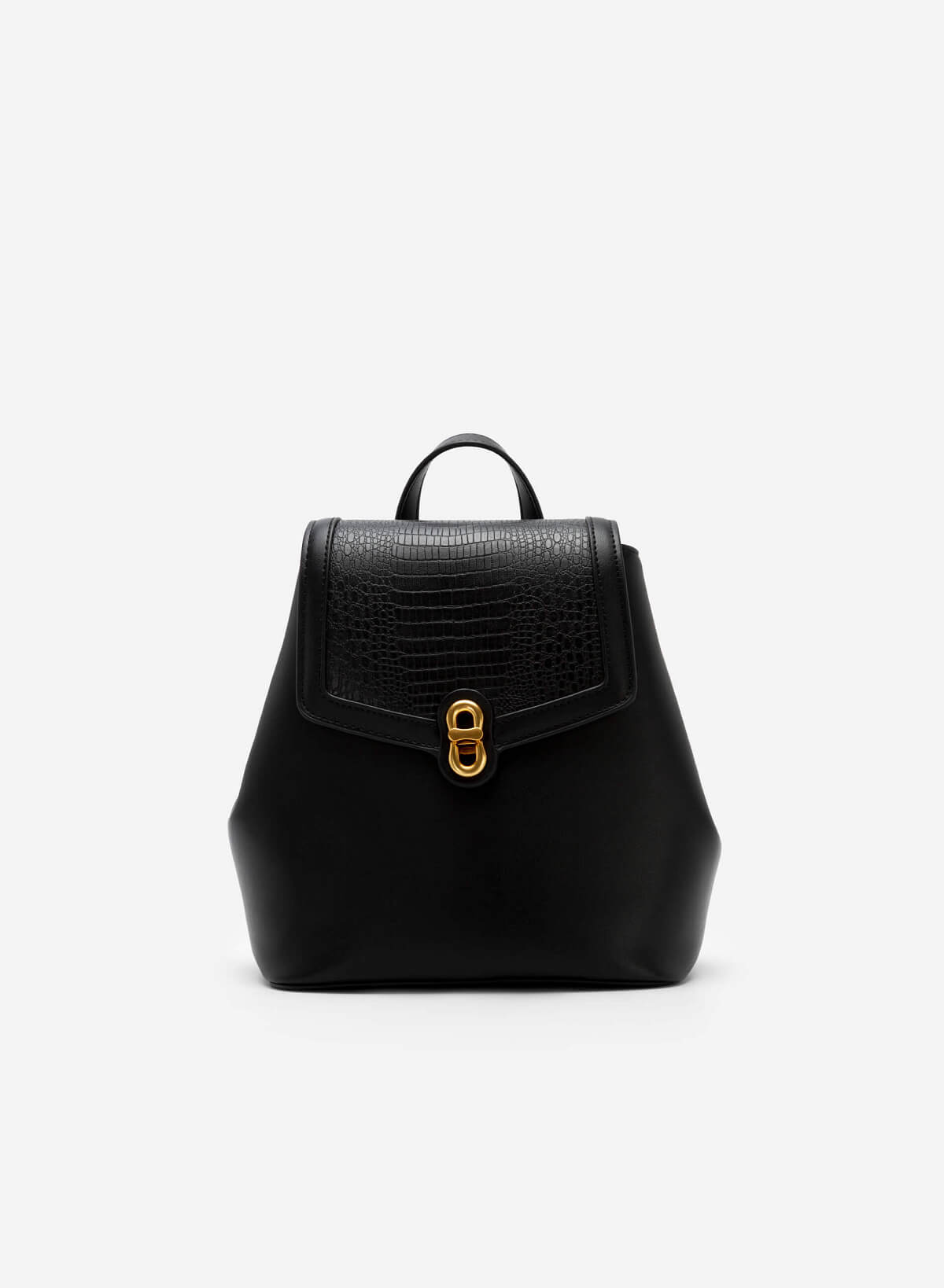 Gold Lock Lizard-Effect Flap Backpack - BAK 0176 - Black - vascara.com
