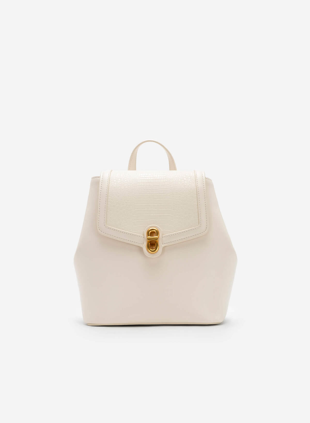 Gold Lock Lizard-Effect Flap Backpack - BAK 0176 - Cream - vascara.com