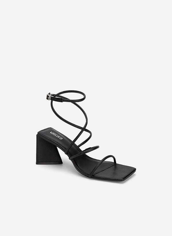 Sandal ankle strap gót trụ vân kì đà - SDN 0738 - Màu đen - VASCARA