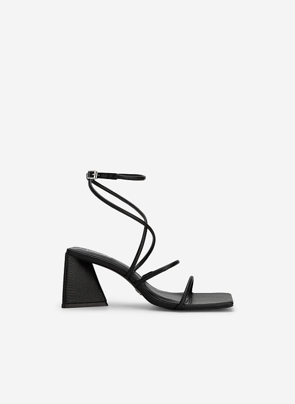 Sandal ankle strap gót trụ vân kì đà