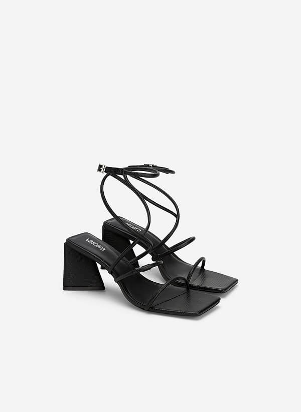 Sandal ankle strap gót trụ vân kì đà - SDN 0738 - Màu đen - VASCARA