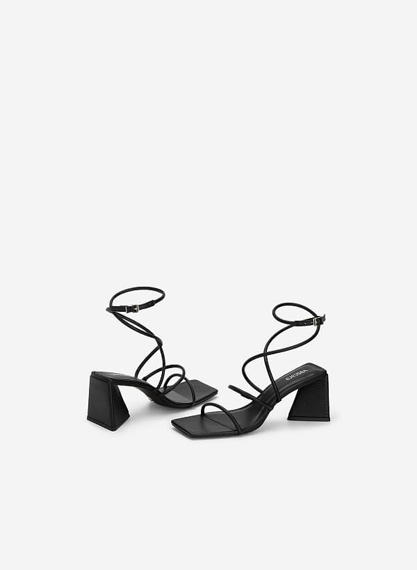 Sandal ankle strap gót trụ vân kì đà - SDN 0738 - Màu đen - VASCARA