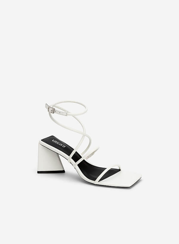 Sandal ankle strap gót trụ vân kì đà - SDN 0738 - Màu trắng