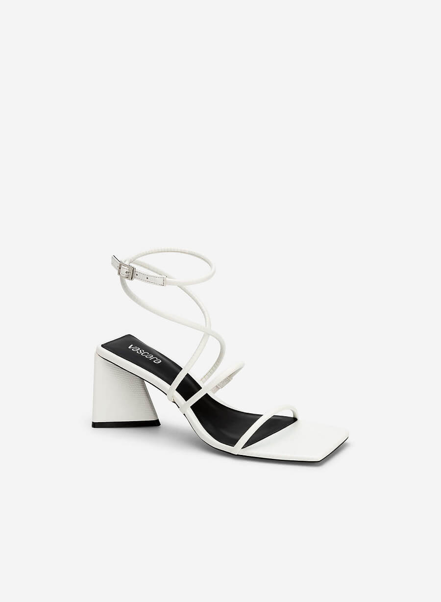 Sandal Ankle Strap Gót Trụ Vân Kì Đà - SDN 0738 - Màu Trắng - VASCARA