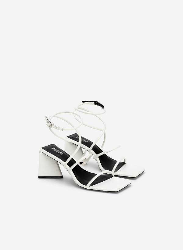 Sandal ankle strap gót trụ vân kì đà - SDN 0738 - Màu trắng - VASCARA