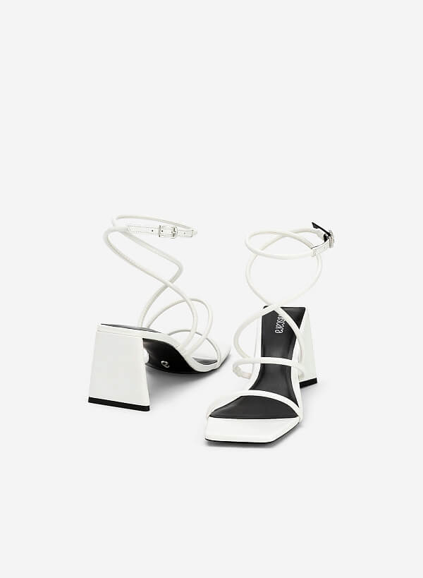 Sandal Ankle Strap Gót Trụ Vân Kì Đà - SDN 0738 - Màu Trắng - VASCARA