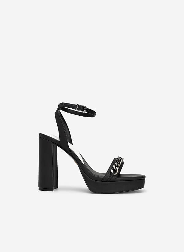 Sandal ankle strap nhấn dây xích trang trí - SDN 0732 - Màu đen
