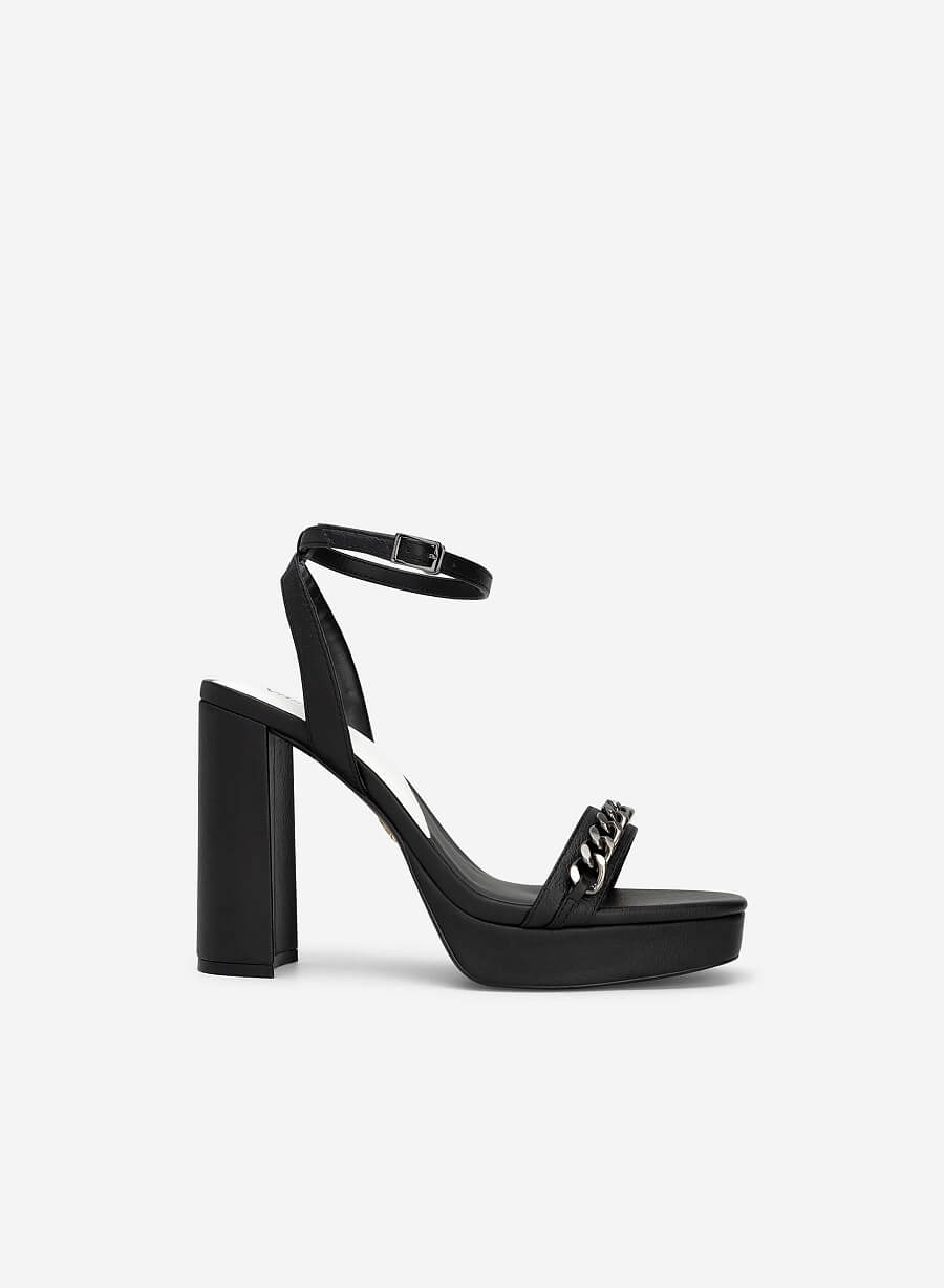 Sandal ankle strap nhấn dây xích trang trí - SDN 0732 - Màu đen - VASCARA
