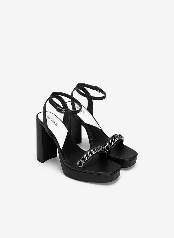 Sandal ankle strap nhấn dây xích trang trí - SDN 0732 - Màu đen - VASCARA