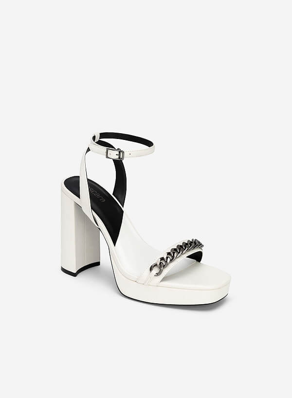 Sandal ankle strap nhấn dây xích trang trí - SDN 0732 - Màu trắng - VASCARA