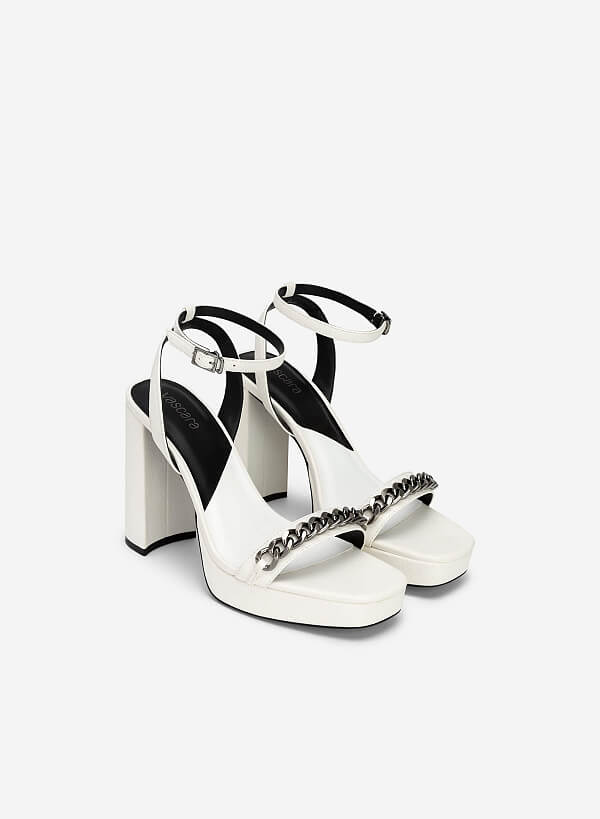 Sandal ankle strap nhấn dây xích trang trí - SDN 0732 - Màu trắng - VASCARA