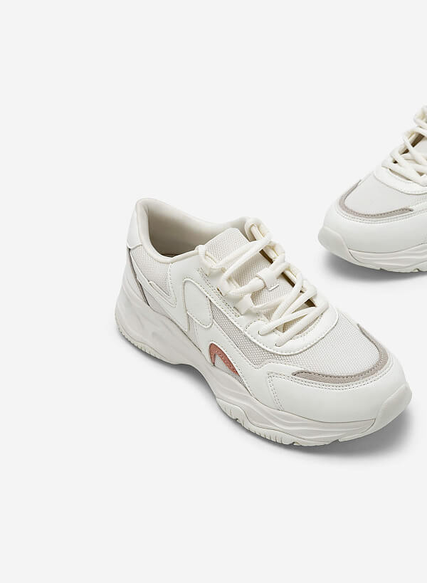 Sneaker đế chunky nhấn da suede - SNK 0058 - Màu trắng - VASCARA