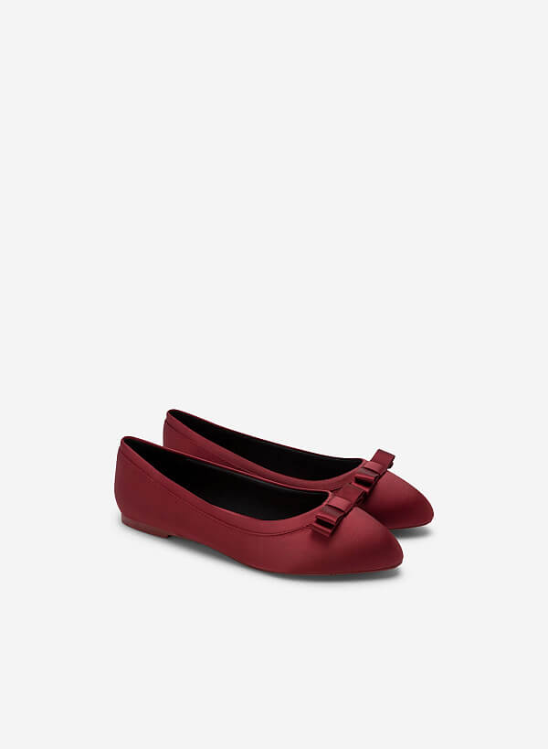 Giày búp bê satin nhấn nơ trang trí - GBB 0428 - Màu đỏ đậm - VASCARA