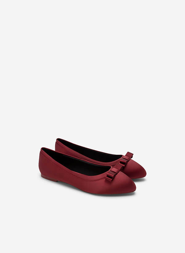 Giày Búp Bê Satin Nhấn Nơ Trang Trí - GBB 0428 - Màu Đỏ Đậm - VASCARA