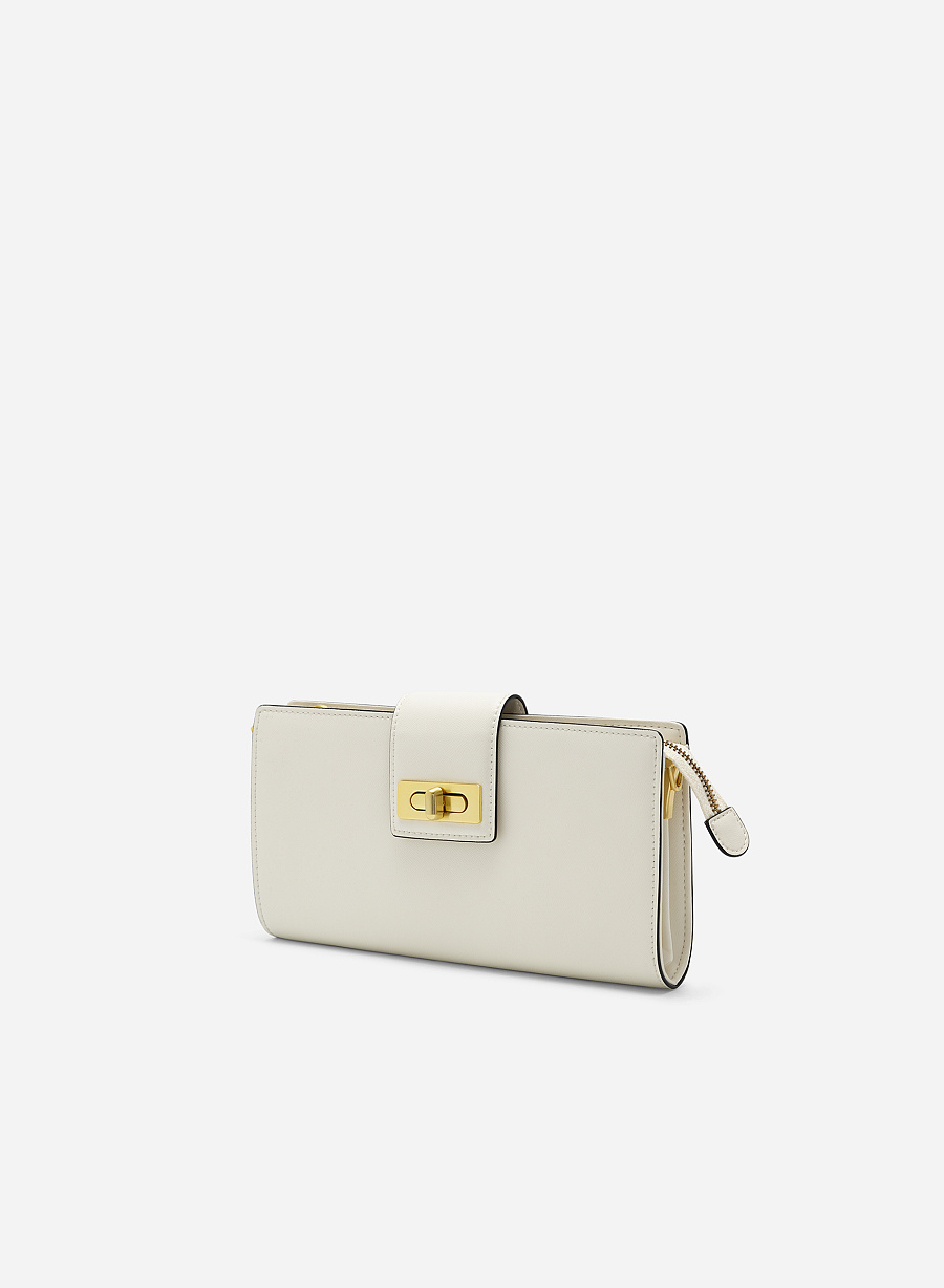 Clutch Da Thật Nhấn Khóa Gài - CLU 0112 - Màu Kem - vascara.com