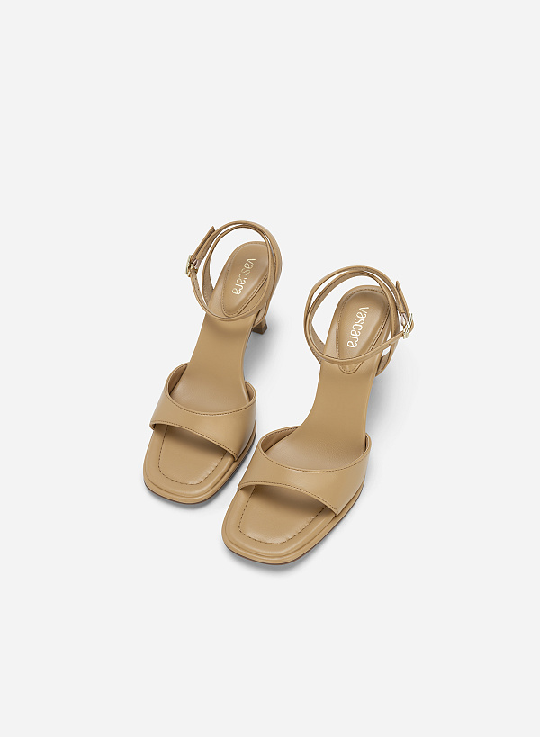 Sandal ankle strap nhấn đệm lót giày may chần - SDN 0753 - Màu be - VASCARA