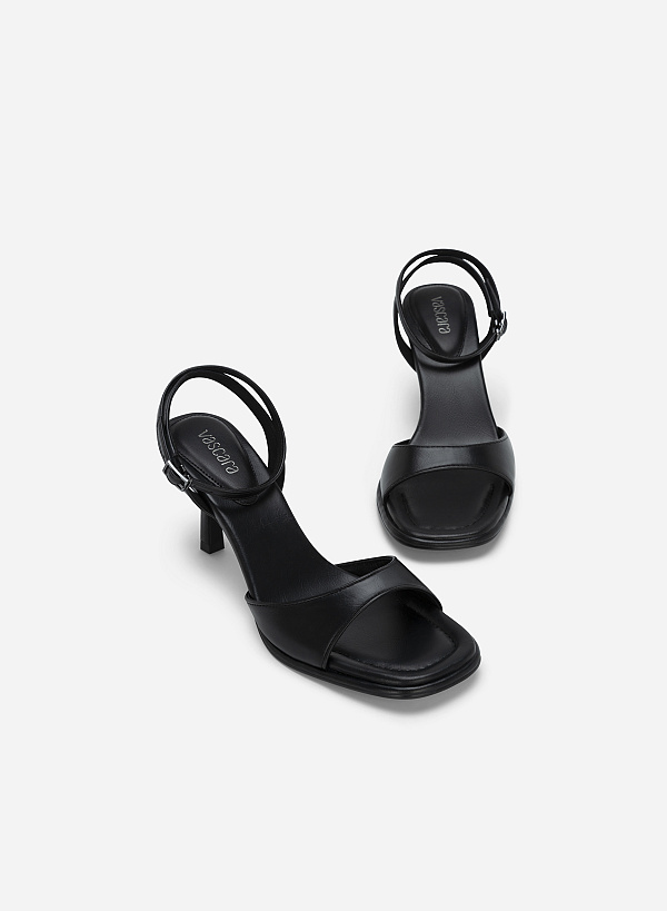 Sandal ankle strap nhấn đệm lót giày may chần - SDN 0753 - Màu đen - VASCARA