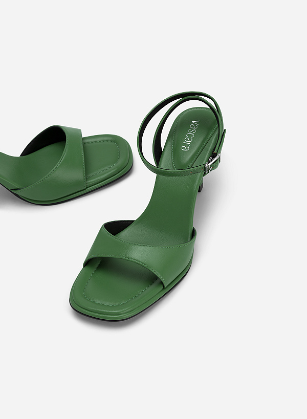 Sandal ankle strap nhấn đệm lót giày may chần - SDN 0753 - Màu xanh lá - VASCARA