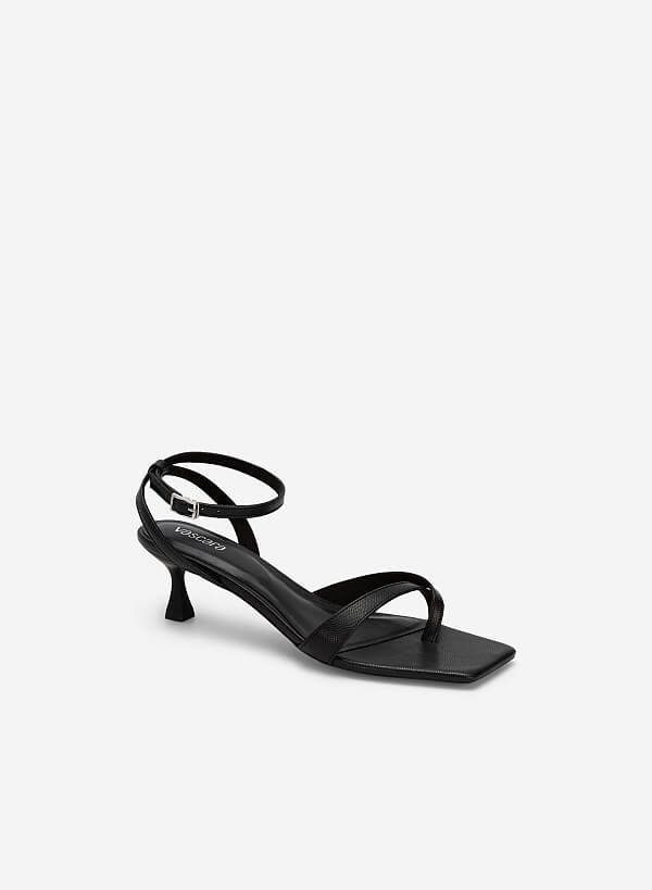 Sandal gót nhọn vân kì đà - SDN 0739 - Màu đen
