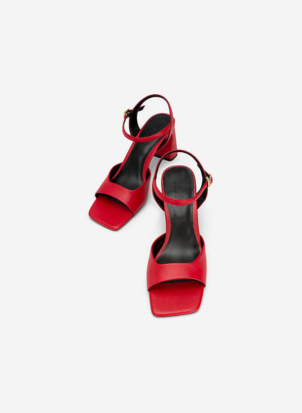 Sandal gót trụ quai cổ điển - SDN 0752 - Màu đỏ - VASCARA