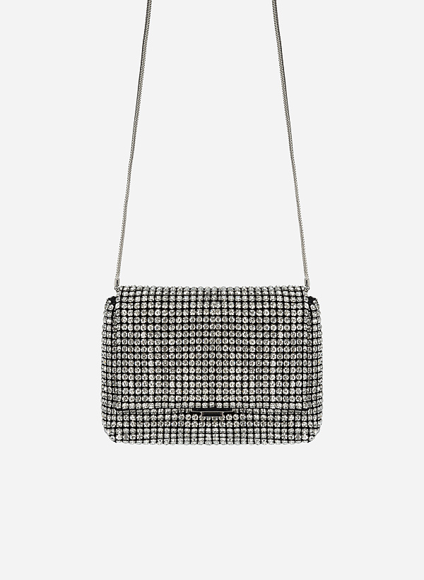Túi đeo chéo đính hạt crystal - SHO 0211 - Màu bạc - VASCARA