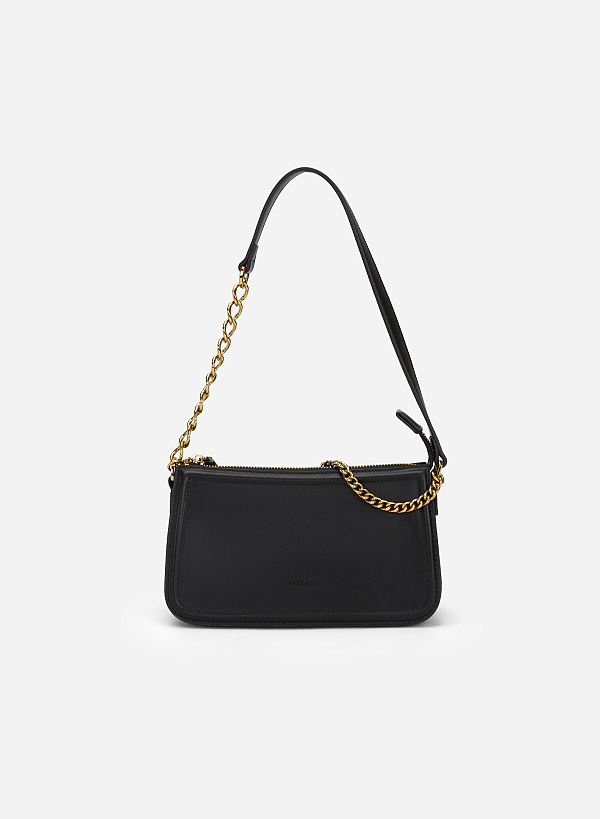 Túi Hobo Quai Đôi Phối Xích Màu Gold - TOT 0095 - Màu Đen