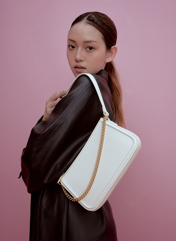 Túi Hobo Quai Đôi Phối Xích Màu Gold - TOT 0095 - Màu Kem