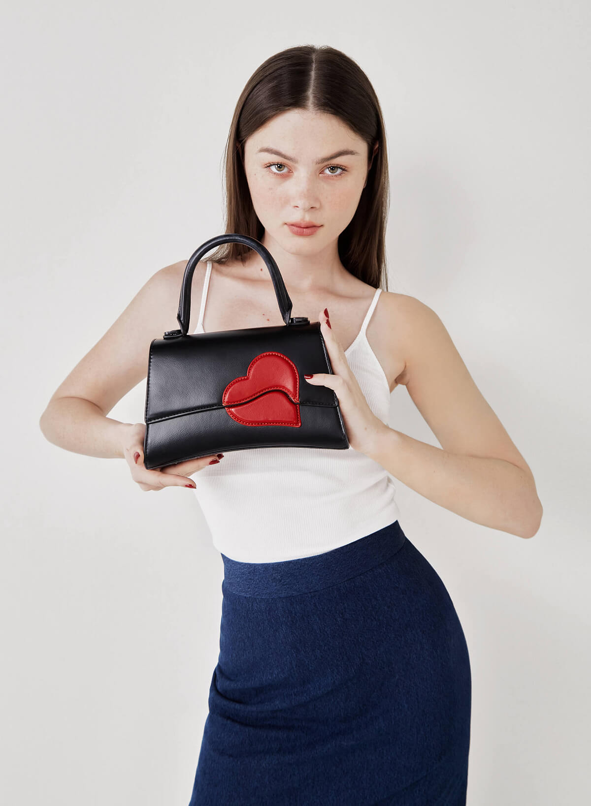 ハート柄ジオメトリースタイルのハンドバッグ―ラブ リミテッド エディション - SAC 0318 - ブラック - vascara.com