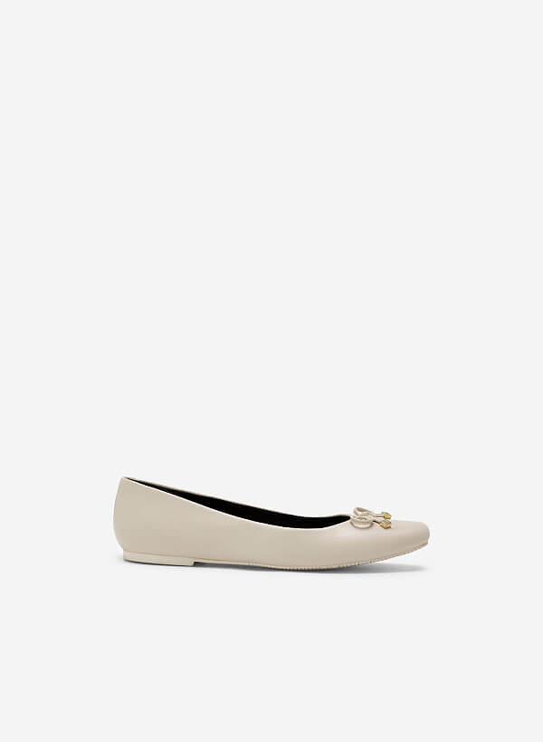 Bow Tie Décor Ballerinas - SLI 0426 - Cream - VASCARA