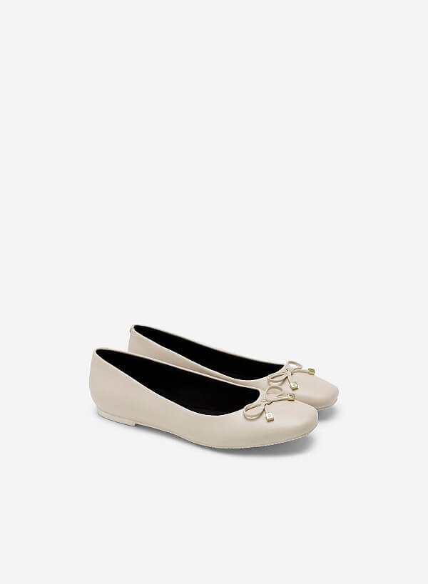 Bow Tie Décor Ballerinas - SLI 0426 - Cream - VASCARA