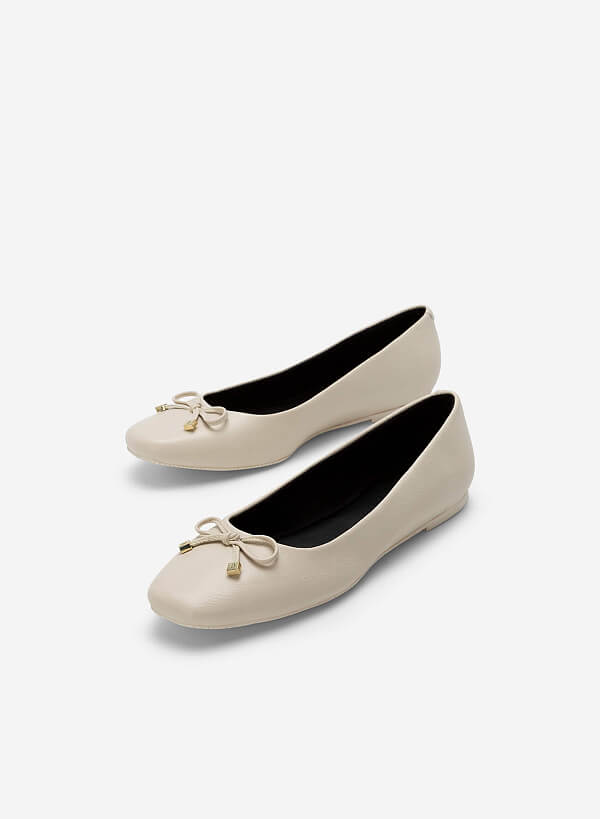 Bow Tie Décor Ballerinas - SLI 0426 - Cream - VASCARA